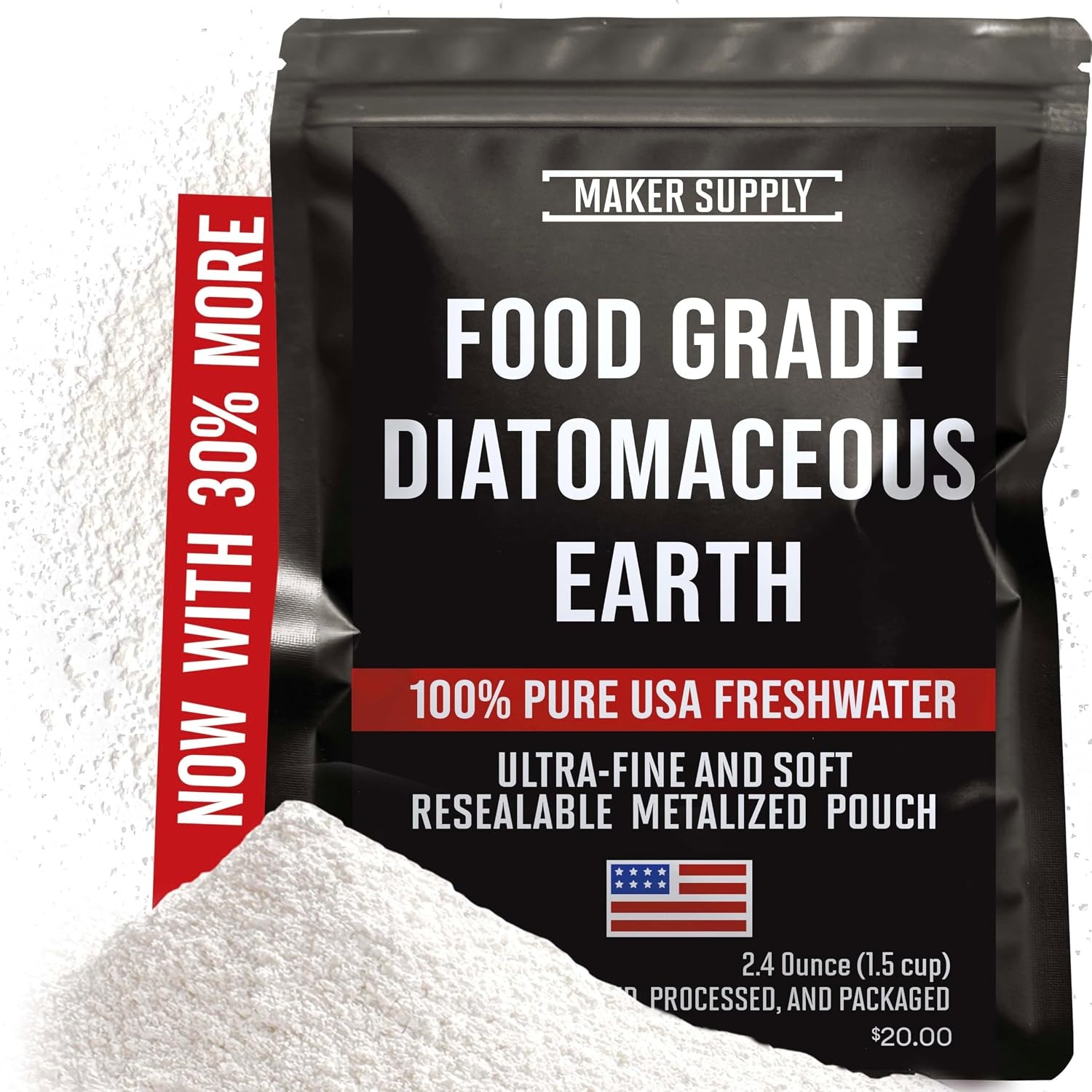 Food Grade Diatomaceous Earth Powder u2013 2.4 oz | Ultra Fine Freshwater DE | Natural Organic Mineral | Resealable Pouch